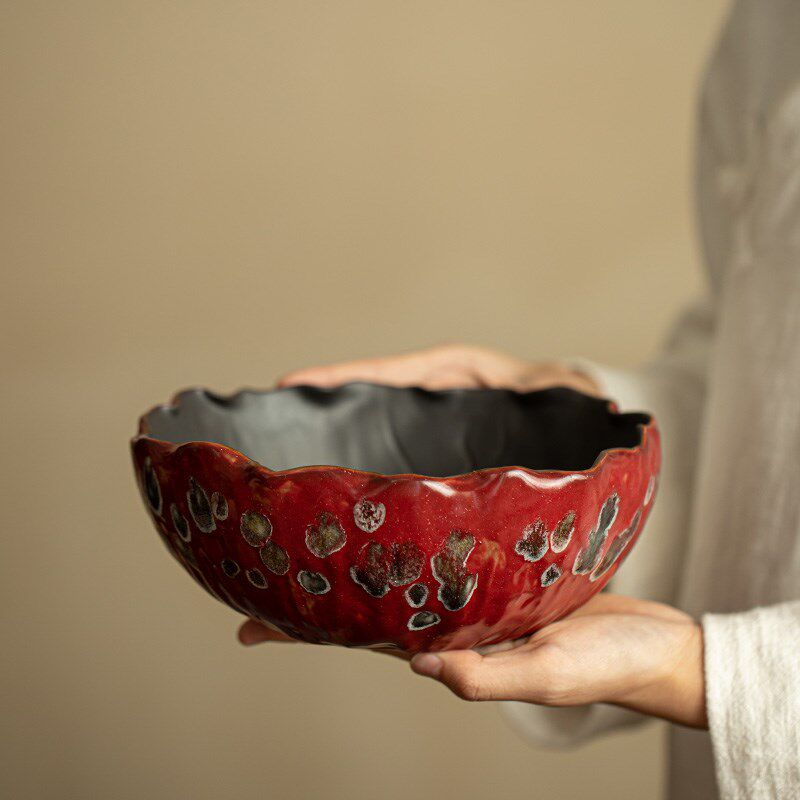 复古哪吒红窑变葵口茶洗茶台废水茶渣桶家用功夫茶具茶道配件杯洗