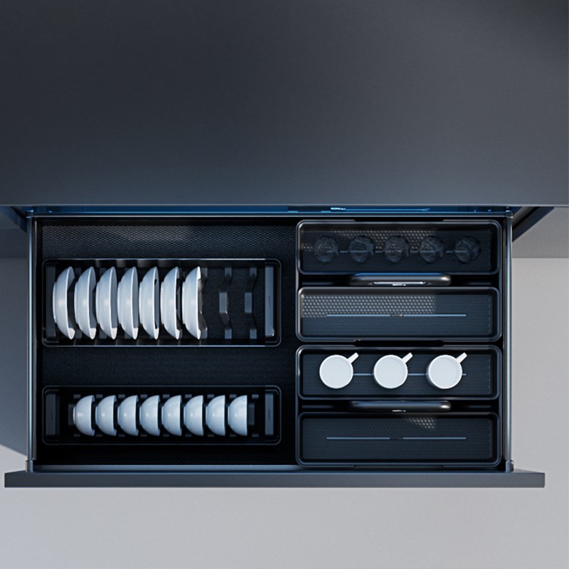 梦影铝合a金抽屉式双层厨房橱柜缓冲阻尼抽拉收纳三边碗碟放锅拉