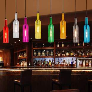 网红个性玻璃餐厅酒吧咖啡厅服装店清吧台彩色啤酒瓶装饰吊灯