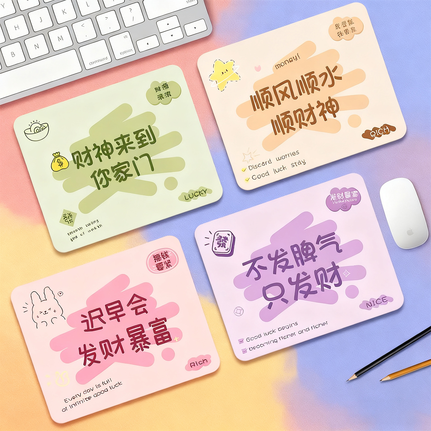 发财暴富个性文字小鼠标垫