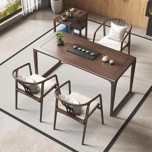 家用禅意茶台长方形原木小型泡茶桌 阳台实木茶桌椅组合新中式