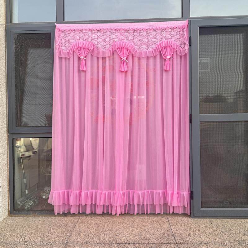蕾丝长门帘卧室双层防蚊大门双开门粘贴外门隐私帘结婚红门帘