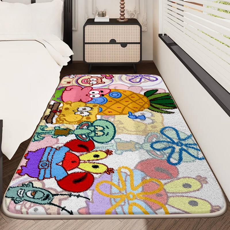 卡通海绵宝宝加厚彷羊绒地垫防滑可机洗女孩卧室儿童爬行床边毯