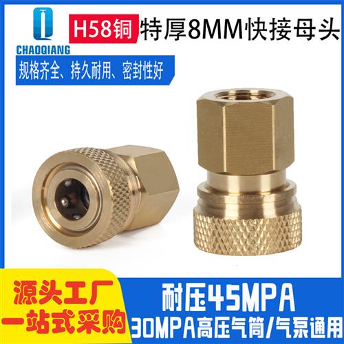 适配特厚款8mm快接母头 40mpa高压气动快速连接头高压打气筒气管