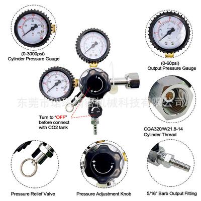 适配跨境供应啤酒酿造CO2调节器安全泄压阀减压表W21.8/CGA320