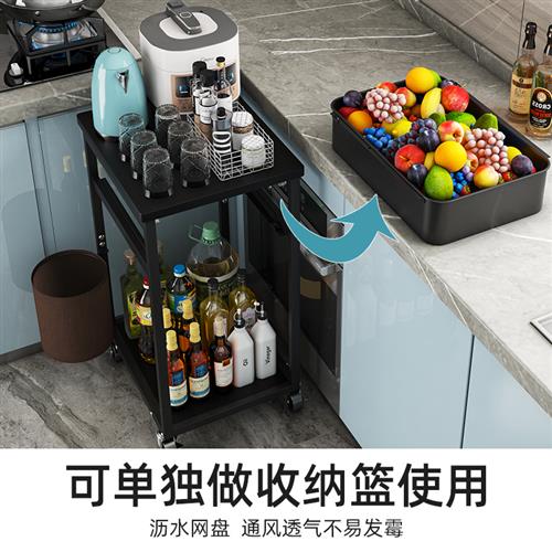 适用客厅置物架可移动小推车办公室桌面收纳柜子带垃圾桶落地收纳