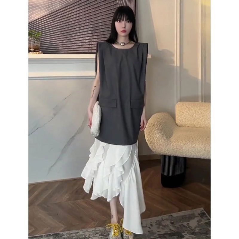 韩系学院风假两件连衣裙