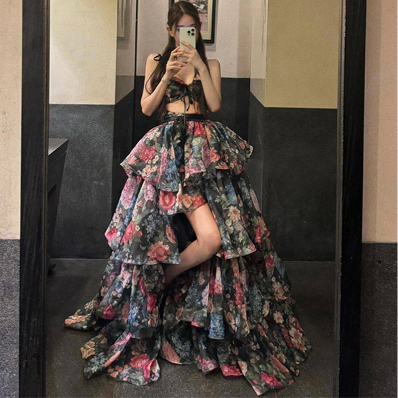 抹胸连衣裙女成人礼毕业礼服裙高端轻奢小众可拆卸拖尾公主蓬蓬裙