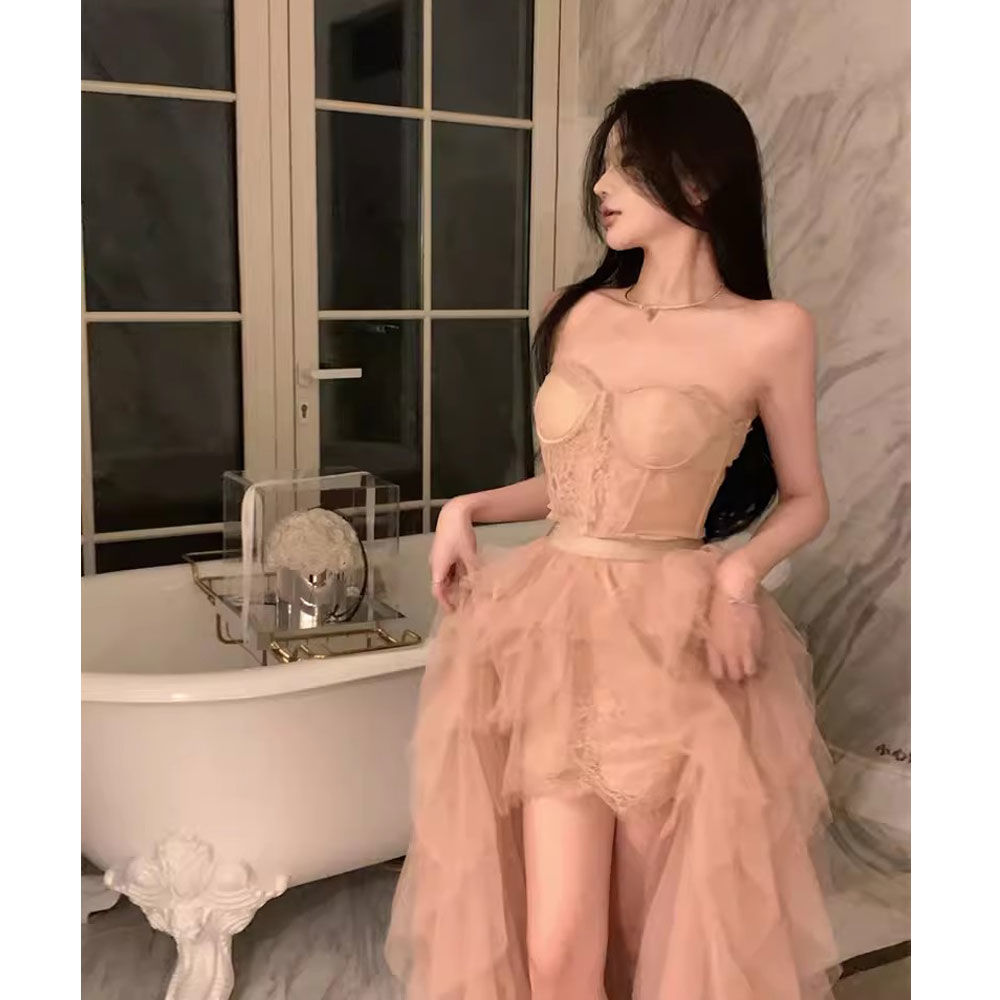 蕾丝抹胸连衣裙女不规则