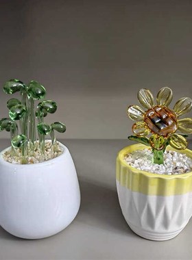 创意琉璃多肉小盆栽办公室桌面摆件玻璃仿真绿植S客厅假花装饰摆