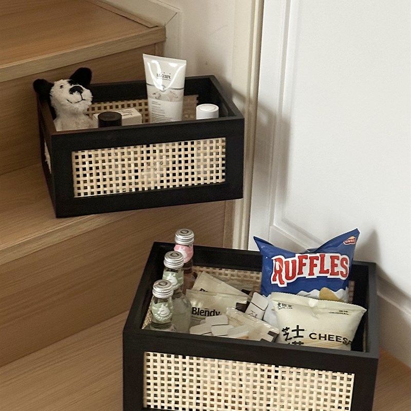 日式整理收纳盒ins桌面书本客厅茶几零食杂物复古木质Y竹编收纳筐,收纳整理,桌面收纳盒,淘宝优惠券,粉丝福利购,淘宝优惠卷