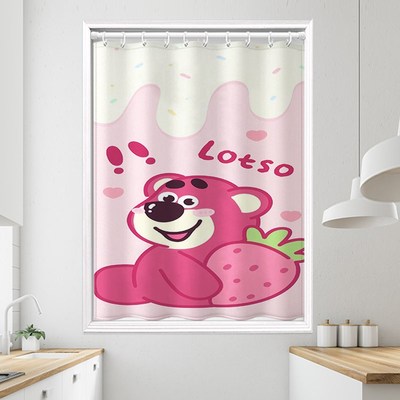 窗帘免打孔安装杆子伸缩遮光布防水洗手间浴室M隐私2024新款草莓