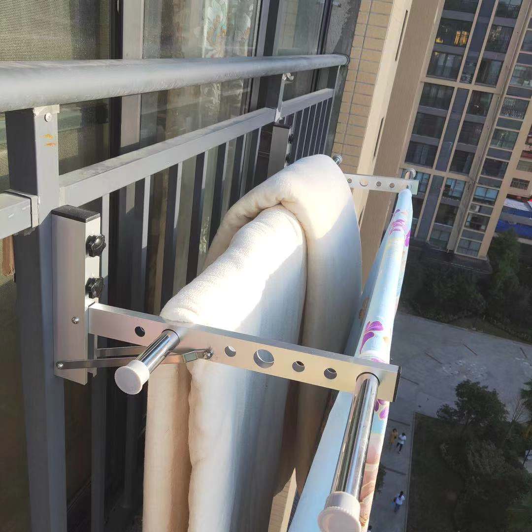 铝合金窗框晒衣神k器移动窗户晾衣杆阳台免打孔护栏单杆式晒被架