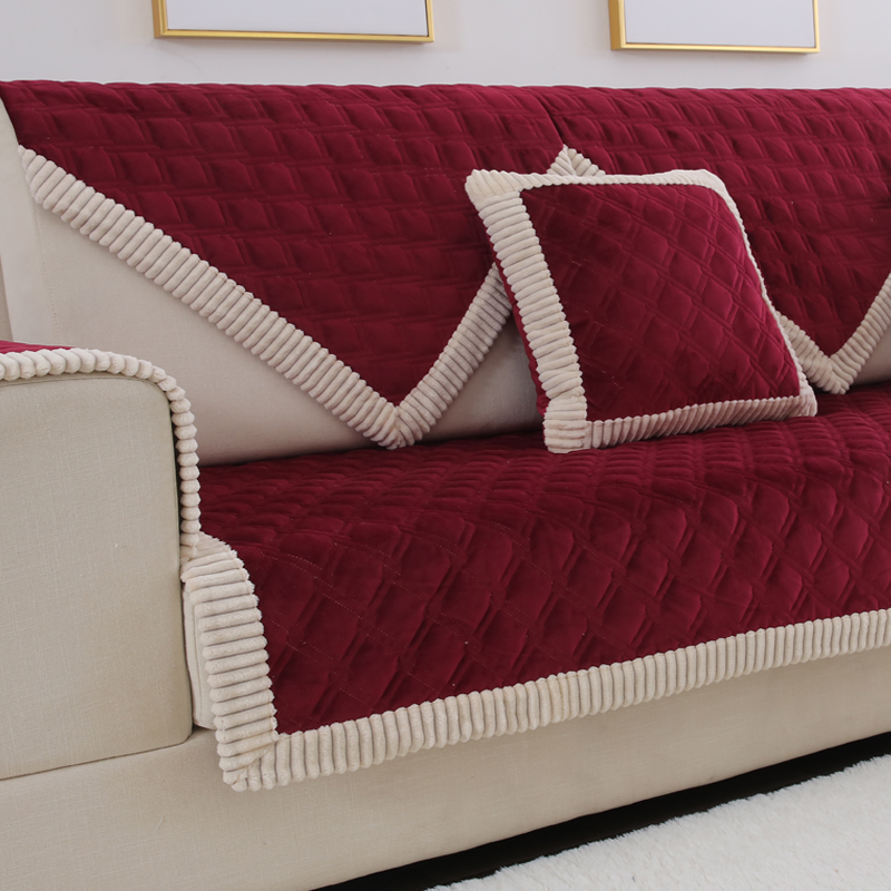 冬季毛绒简约中式实木沙r发垫坐垫子布艺防滑短毛沙发巾套四季全