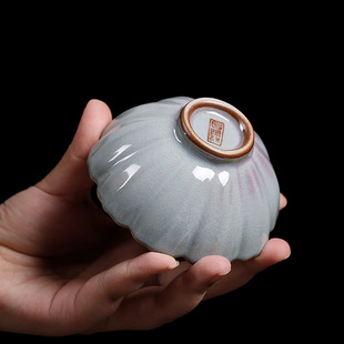 单只银杯 汝窑小茶杯个人单杯主人杯品茗y开片冰裂釉功夫陶瓷个性