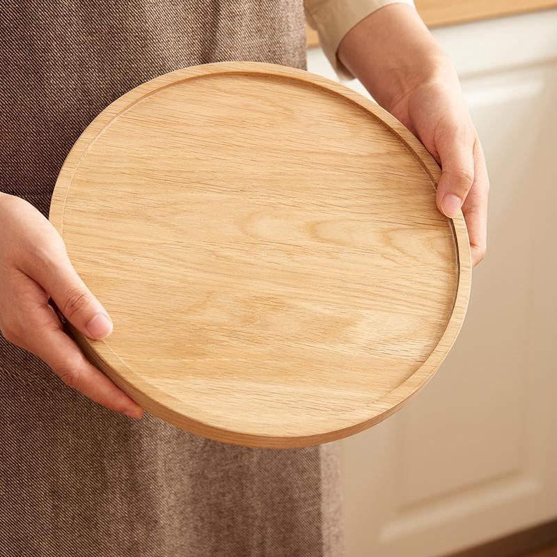 实木旋转b托盘家用桌面木质调料品架化妆品收纳盒厨房置物橡木圆