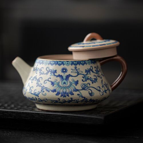 米黄汝窑青花西施壶茶壶茶杯单壶C开片可养泡茶器陶瓷功夫茶具茶