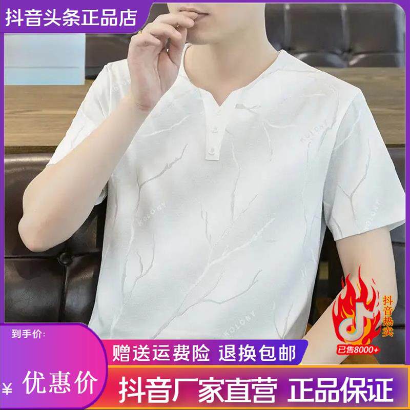 澜阙服饰Amphelisia夏季短袖t恤男冰丝打底衫百搭半袖V领体恤上衣