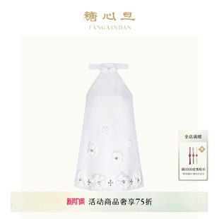 连衣裙气质 白色蝴蝶结露肩新中式 糖心旦TANGXINDAN夏季 梨花