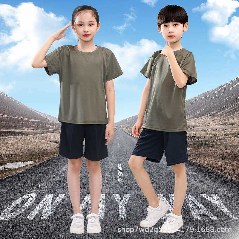 儿童户外训练夏令营服装体能服 短袖裤夏季迷彩透气速干t桖军训服