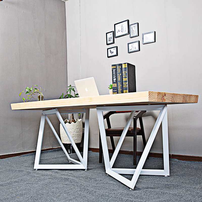 美式办公室家具实木大长条长桌会议桌椅简约铁艺loft工业风办公桌