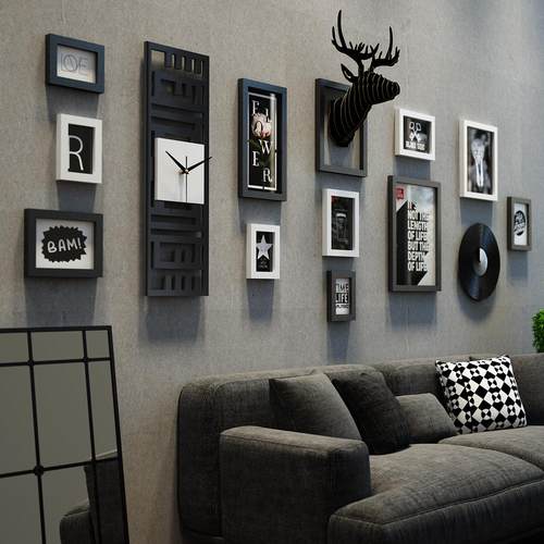 0高分子_3473_照片墙复古混搭组合相框简约装饰画真钟表能换相片