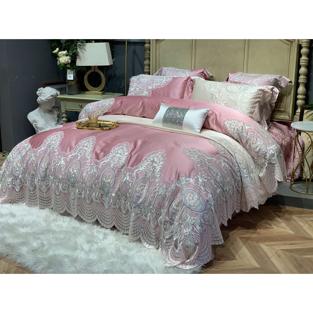 欧式纯棉四件套公主风蕾丝花边60支全棉床上用品白色床单式4件套