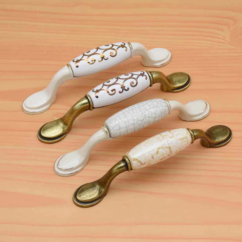 欧式裂纹陶瓷拉手现代简约青古铜抽屉单孔仿古柜子橱柜衣柜门把手