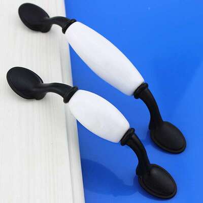 黑色陶瓷拉手欧式橱柜衣柜门陶瓷把手仿古田园抽屉家具五金小把手