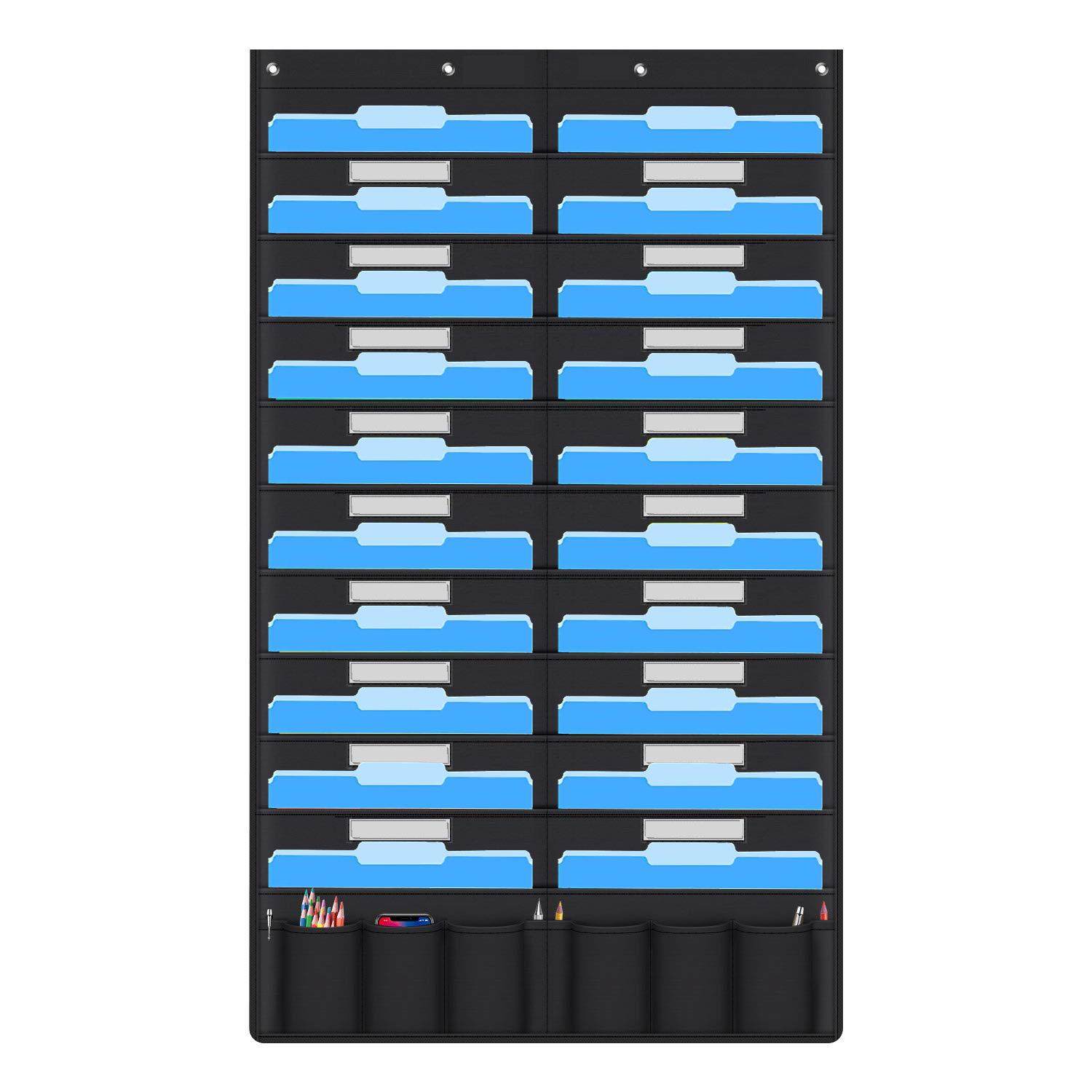 020格牛津布带笔袋文件夹收纳挂袋双排十层带名片卡槽教室文件挂