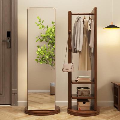 0旋转全身镜落地家用卧室移动可旋转镜子带挂衣架一体穿衣镜