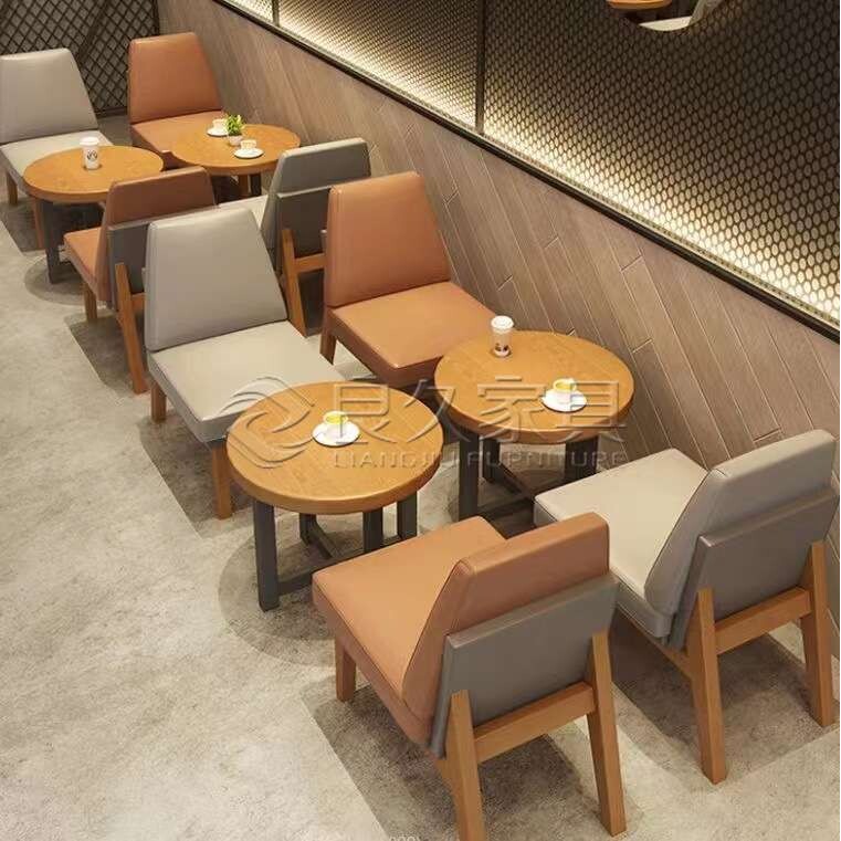 深圳咖啡馆奶茶店家具实木餐桌椅休闲卡座沙发生产工厂