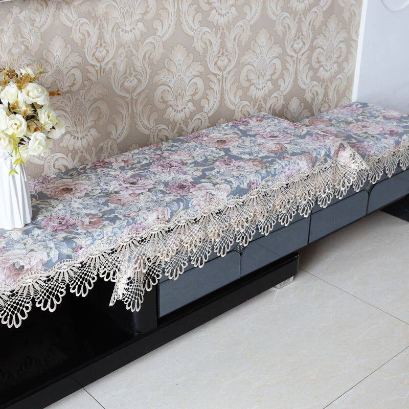 双层电视柜桌布布艺蕾丝盖布长方形现代简约家用客厅防尘罩套欧式