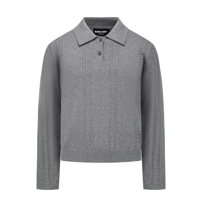 MANUSCRIPT麦穗提花Polo衫 cleanfit设计感男复古条纹长袖针织T恤