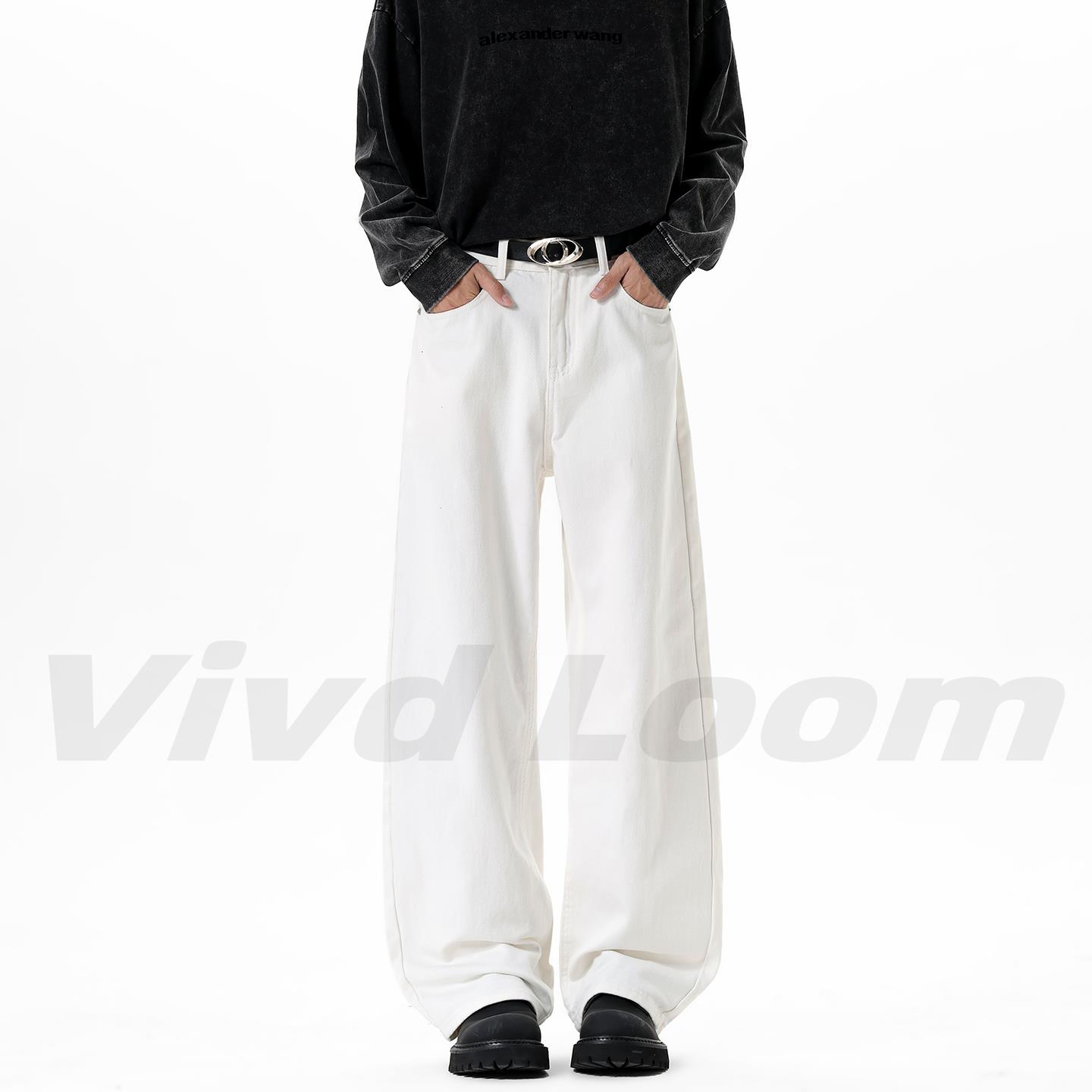 Vivid Loom白色巴恩风牛仔裤男宽松潮牌美式高街春秋季阔腿覆古