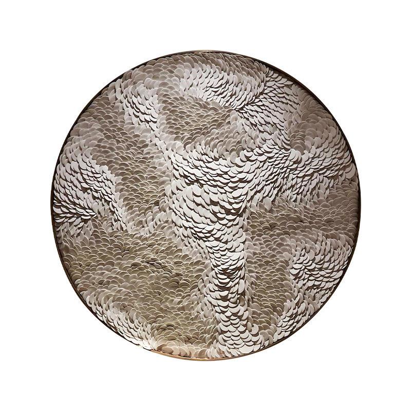 端大气圆形入户玄关装饰画5D立体皮革实物画别墅样板间软装挂画