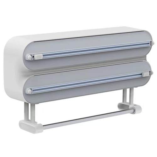 壁挂式保鲜膜切割器家用免打孔收纳架油纸锡纸切割盒双向滑刀烘培