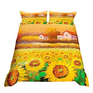 色向葵绒被套梦VWC幻花卉床上用品套装乡村农羽舍油画风日格黄三
