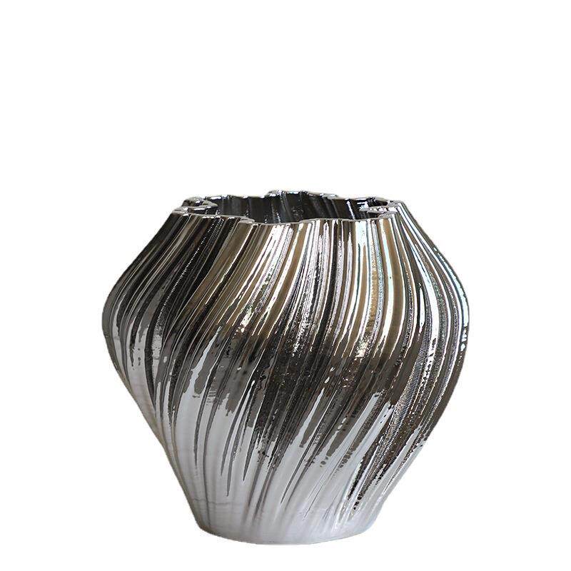 3D打印金银色简约现代陶瓷工艺品创意插花器花瓶摆件家居软装饰品