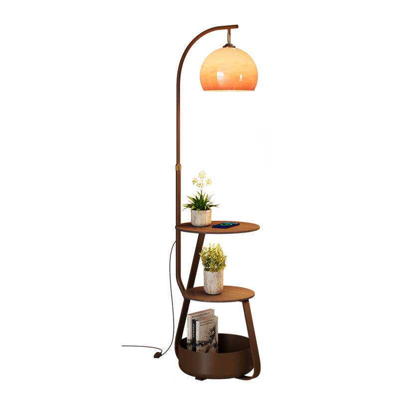 中古风落地灯客厅沙发旁卧室床头灯简约大气带置物架氛围立式台灯