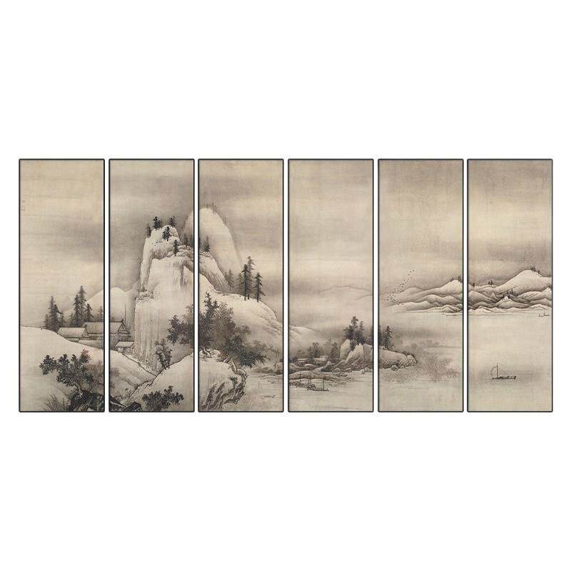 新中式山水装饰画餐厅饭店包间挂画客厅背景墙画竖幅水墨壁画酒店