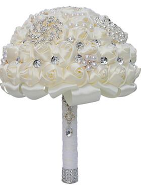 货花新娘缎带水钻W230手捧婚庆用源品婚礼捧花韩新娘手捧式花W230