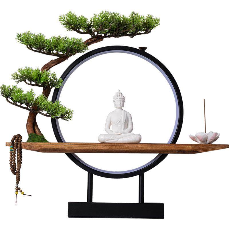 新中式禅意如来摆件家居客厅玄关桌面创意灯圈样板房软装饰品摆设