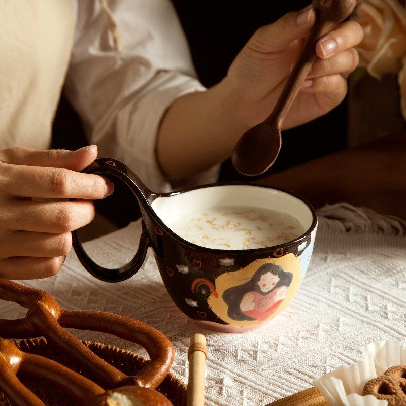 梦幻女孩马克杯 手绘陶瓷早餐杯牛奶杯燕麦杯N ins复古家用喝水杯,餐饮具,马克杯,淘宝优惠券,粉丝福利购,淘宝优惠卷