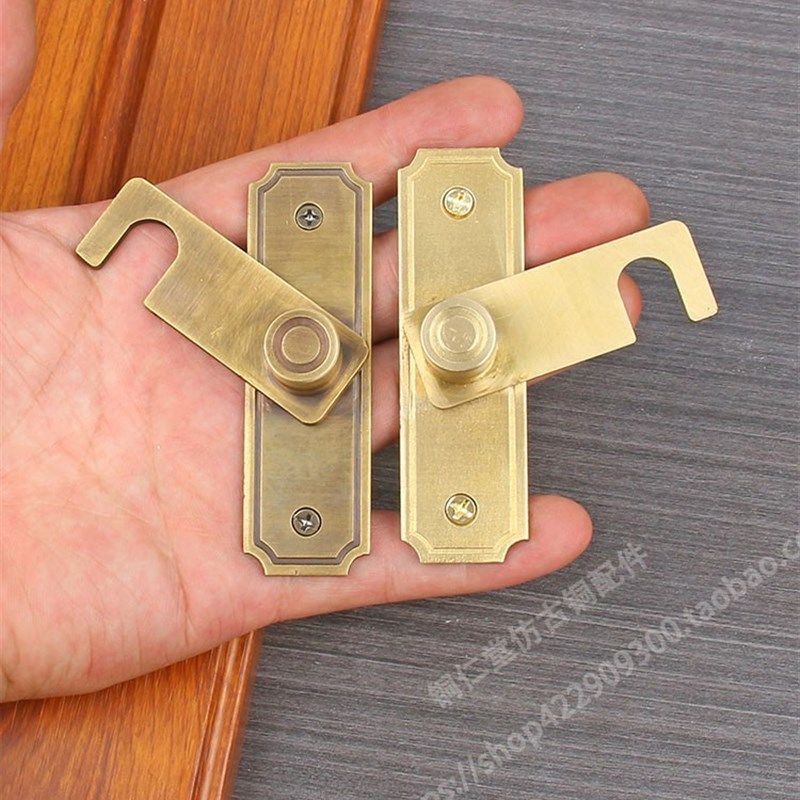 纯铜门搭扣门栓门扣插销90度推拉C门锁卫生间锁卡扣防盗门移门锁