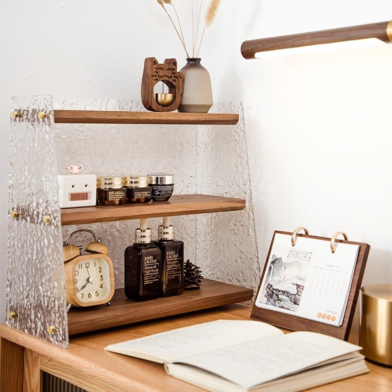 大容量化妆d品实木置物架桌面收纳盒口红眼影盘梳妆台亚克力展示