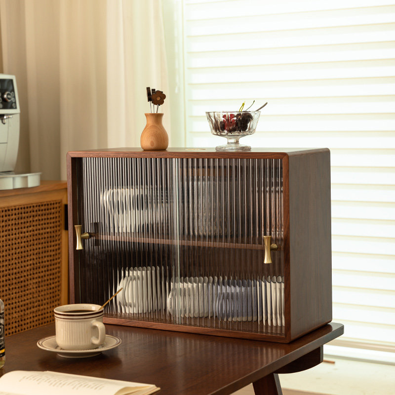 桌面收纳盒柜餐桌杯子置物架防尘咖啡H杯茶杯收纳架木质厨房储物