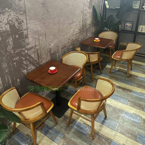 主题餐桌椅组合日料烧烤店茶餐厅咖啡厅实木椅子V工业风卡座沙发
