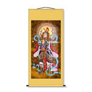 韦陀天菩萨画像楼至佛丝绸挂画玄关书房J走廊沙发背景墙客厅装饰