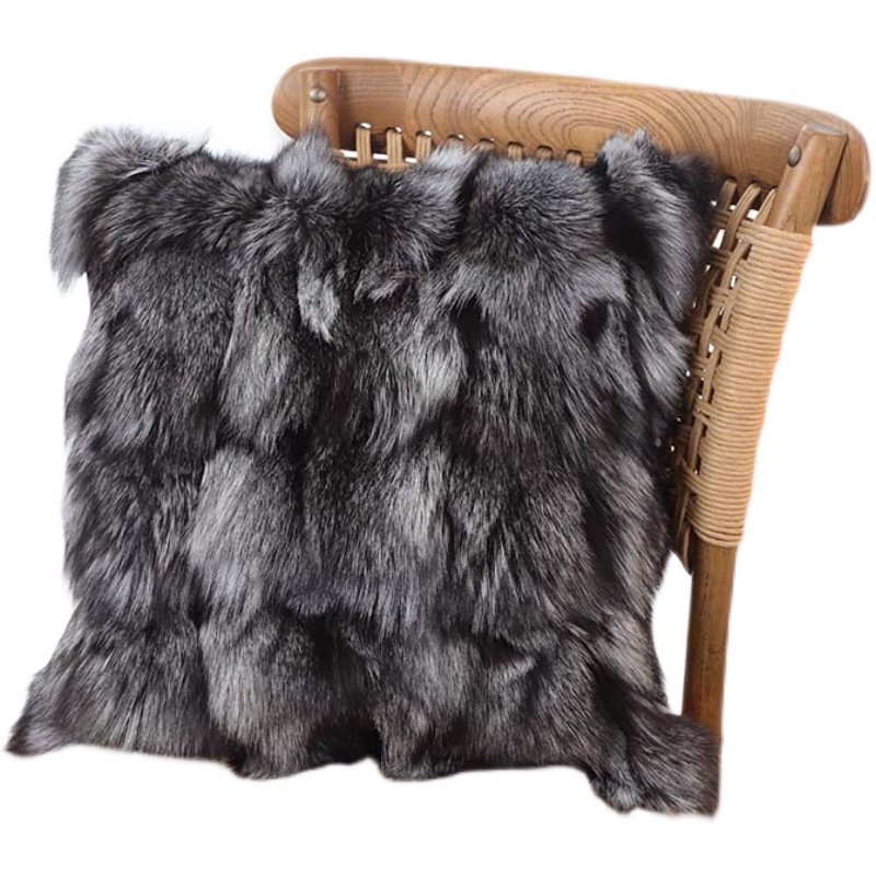 轻奢狐狸毛抱枕套含芯沙发客厅设计样板间装饰高S档真皮草靠垫靠